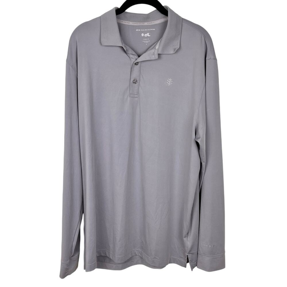 Coolibar Gray Coppitt Long Sleeve Polo Shirt L UPF 50+ UVA/UVB Protection Golf
